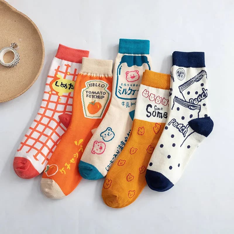 Chaussettes en coton à grille de dessin animé pour femmes, chaussettes drôles, Kawaii, Streetwear, printemps, automne, 12601