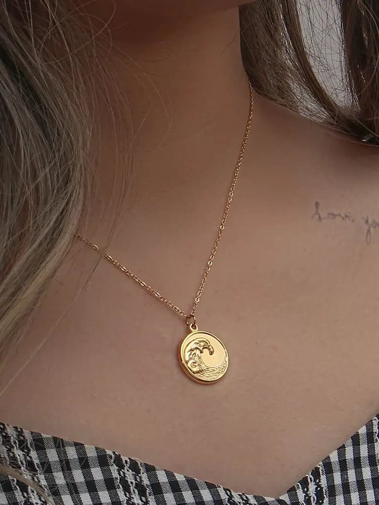 E.B.belle – collier ondulé en acier inoxydable plaqué or 18 carats, sans ternissement, pièces de monnaie stéréoscopiques pour femmes