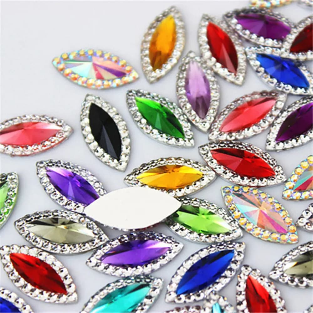 Micui 100 pièces 7*15mm AB clair oeil de cheval résine Strass Flatback gemmes Strass pierres de cristal pour robe artisanat décorations MC537