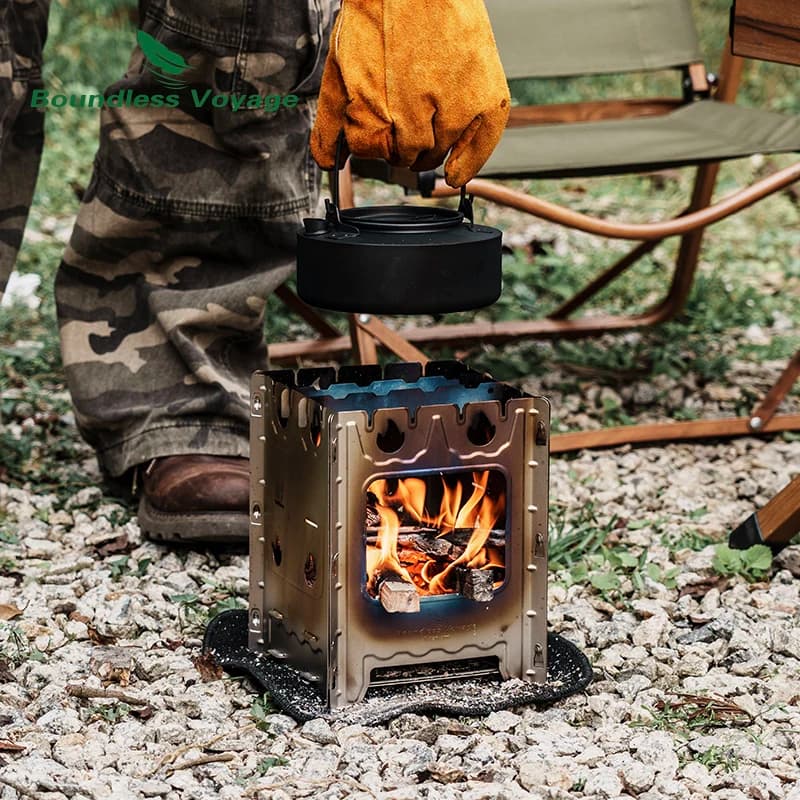Boundless Voyage-Poêle à bois en titane, Brûleur pliant de camping, Boîte à douille extérieure, Boîte à feu ultralégère pour sac à dos avec barbecue
