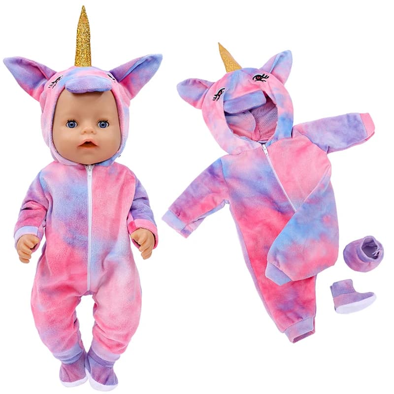 Vêtements de poupée 38cm pour poupée bébé garçon 43cm, ensemble pantalon éléphant bleu pour pyjama en fourrure de poupée 17 pouces