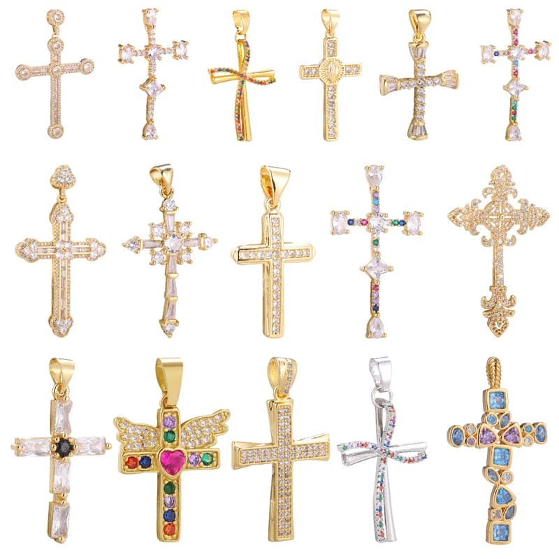 Pendentifs de croix multi-styles, ailes d'ange chrétien, breloques en Zircon colorées pour composants de bijoux DIY