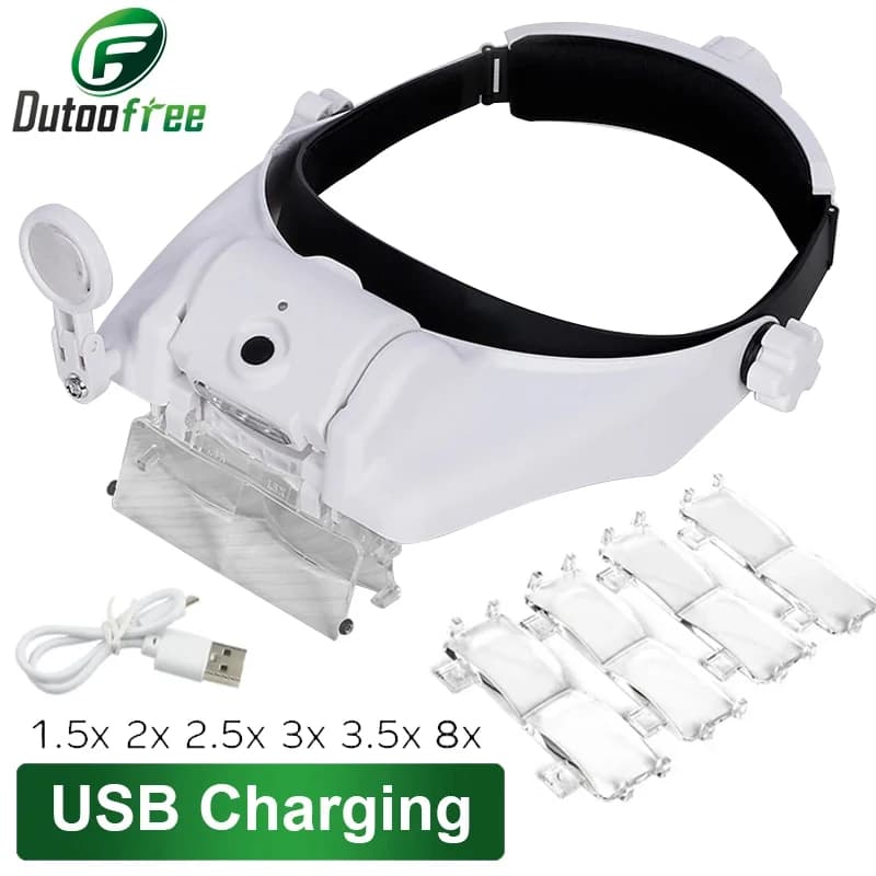 Loupe de lunettes aste USB, outil de réparation d'horloger, Loupe de lunettes, Bande de sauna LED, Loupe 1,5x2x2,5x3x3,5x8