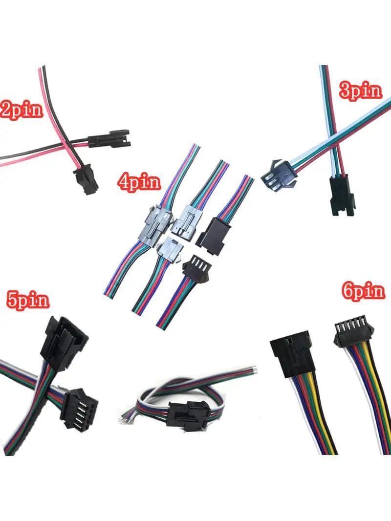 Connecteur JST mâle et femelle, 5-100 paires, 3/4/5/6 broches, 2/10cm, SM, pour bande RGB/RGBW/CCT/2811/5050