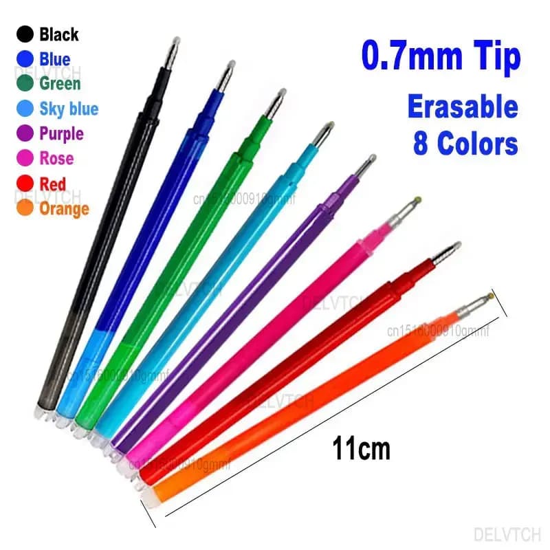 Recharge de stylo gel effaçable avec poignée lavable, encre bleue et noire, pointe conique, bureau, école, écriture, papeterie, plus récent, ensemble de 8 pièces, 0.7mm