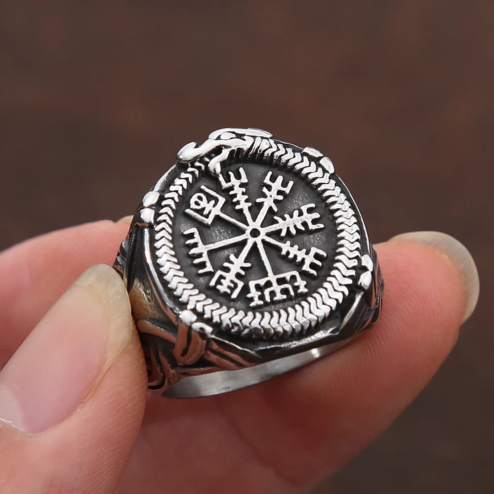 Boussole Viking Vintage, bague en acier inoxydable pour hommes, croyance ethnique nordique, Aegishjalmur, anneaux Viking, bijoux, livraison directe