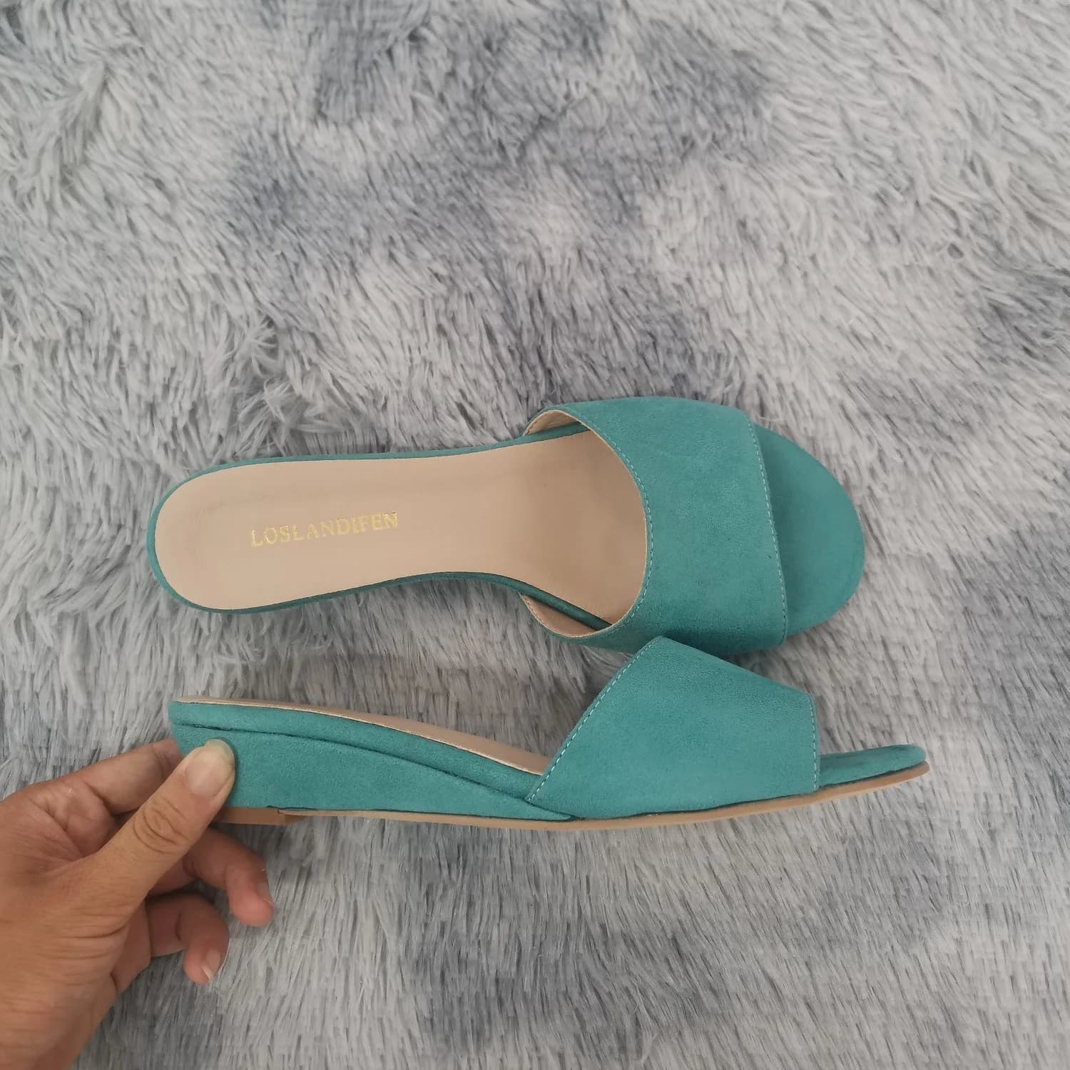 LOSLANDIFEN – Mules à bout ouvert en velours pour femmes, sandales à talons compensés, chaussures décontractées, robe de soirée et de mariage, 30mm, 308-6VE