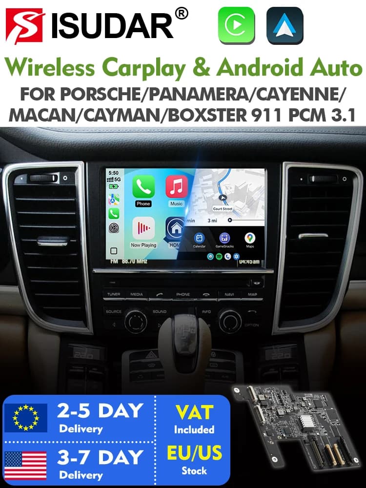 ISUDAR-Android Auto AI Box Limitation, Carplay Tech, Porsche Panamera, Broderie, Macan, Cayman, Boxster, 911 PCM, 718, 3.1