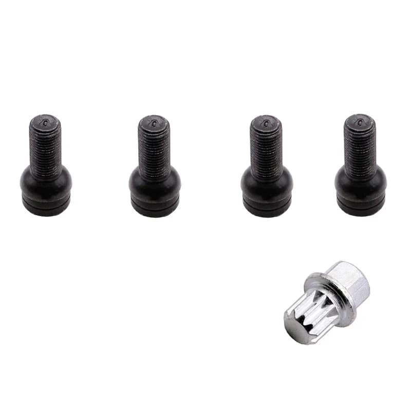Jeu de boulons et d'1948 LDPNut de roue en acier de voiture avec clé, AUDI VW Golf Jetta Bora Beetle Passat M14 * 1.5MM, verrerie noire 0698audit 10 dents