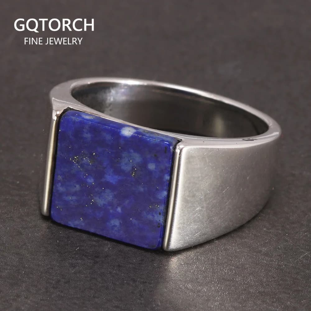 Bague carrée en argent Sterling 925 massif pour hommes, Lapis Lazuli, Agate, pierres précieuses naturelles, bijoux classiques simples pour hommes