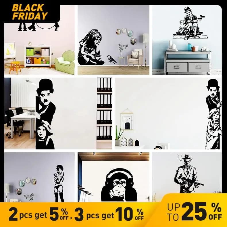 Autocollants muraux créatifs Banksy, en vinyle, pour décoration de maison, salon, chambre à coucher, affiche murale