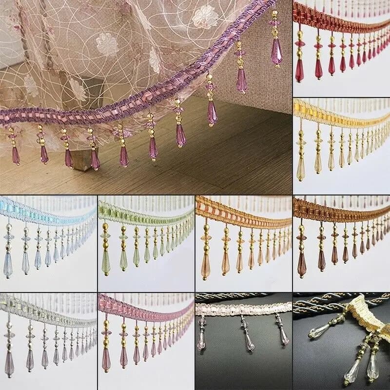 Rideau en cristal avec pampilles en dentelle, 12 mètres/lot, ruban à coudre, pompon, perles de cristal, frange, accessoire de rideau d'ameublement