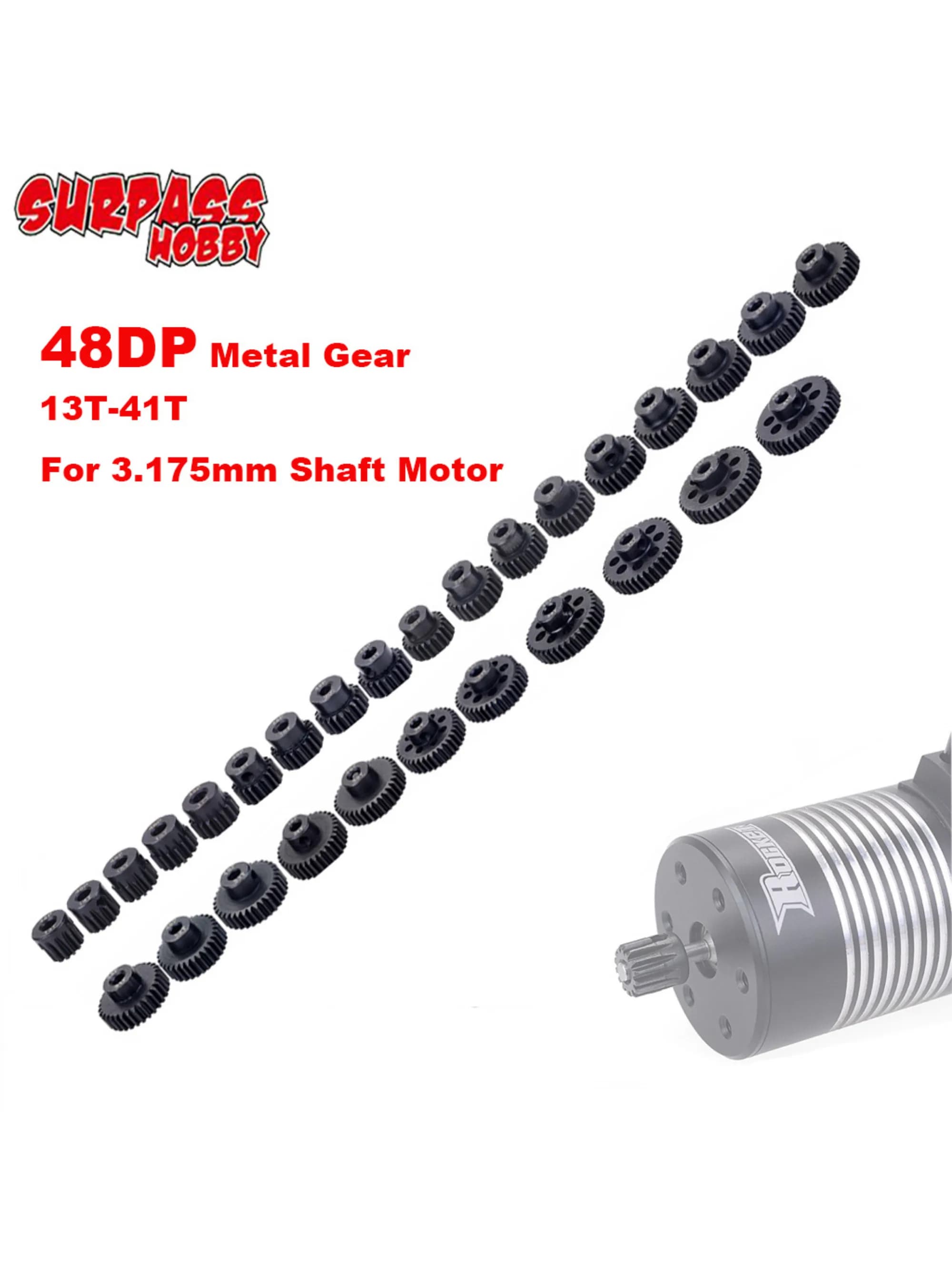 SURPASS HOBBY Engrenage de moteur 48DP 3,175 mm, engrenages en acier 13T à 41T, pignon de moteur pour moteur à arbre de 3,175 mm, moteur 3650 3660