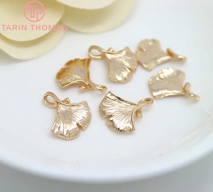 (672) 6 pièces de breloques en laiton plaqué or 24 carats en forme de feuilles de Ginkgo, 13x16MM, accessoires de bijoux DIY de haute qualité