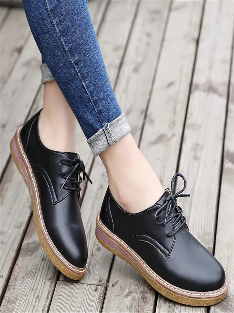 Chaussures Oxford en cuir véritable pour femmes, baskets plates, Style britannique, décontractées, à lacets