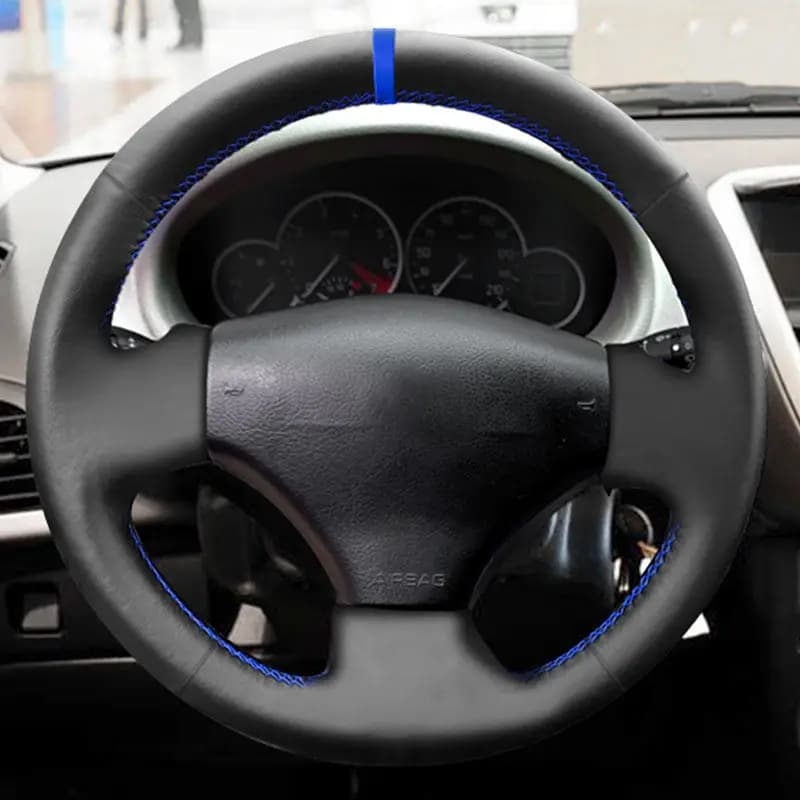 Housse de volant pour Peugeot 206 1998-2005 206 SW 2003-2005, tresses à main, garniture de couverture en cuir microfibre pour volant de voiture