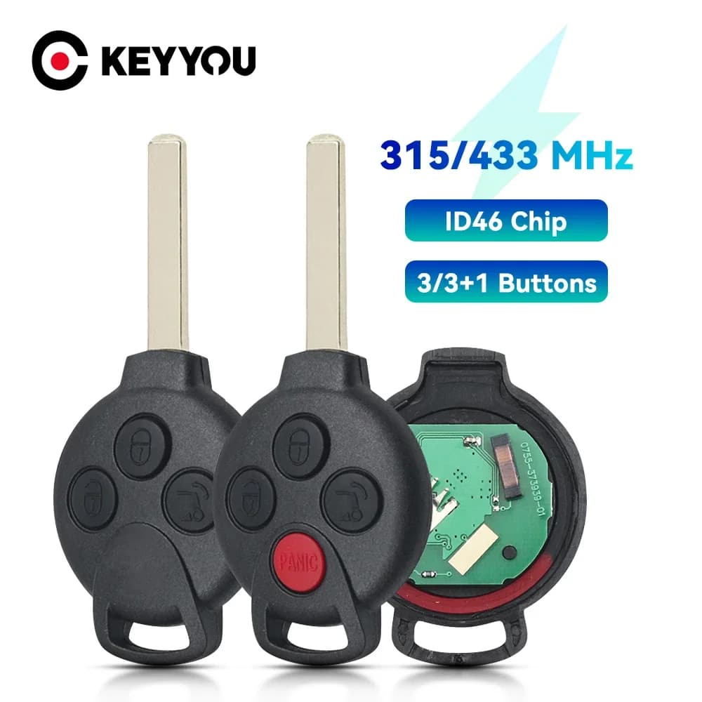 KEYYOU – clé télécommande de voiture à 3 boutons, pour mercedes-benz Smart Fortwo 451 2007 2008 2009 2010 2011 2012 2013 433Mhz ID46