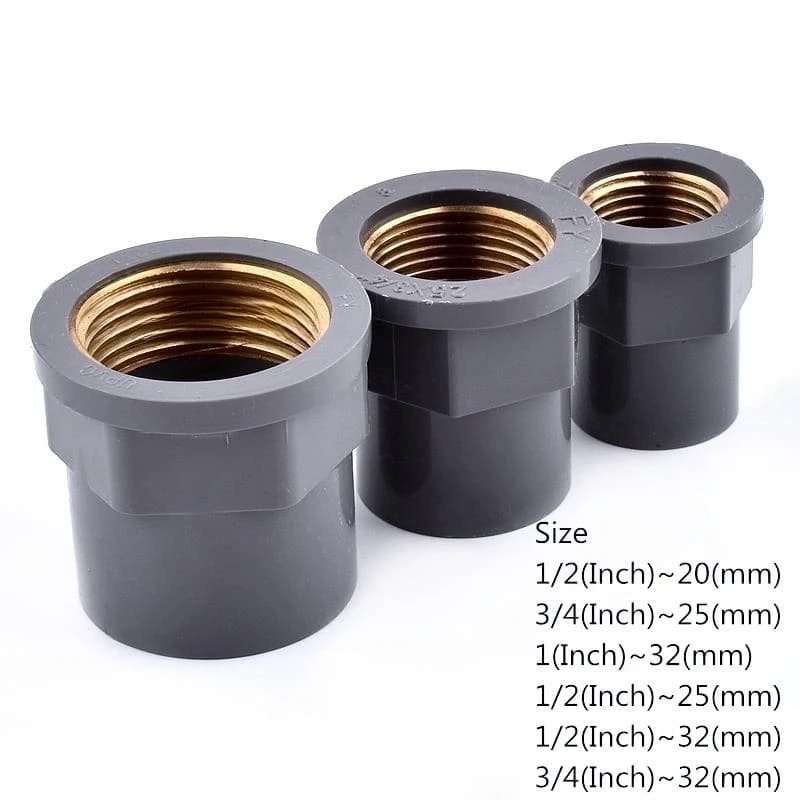 Joendoco-Douille de tuyau en cuivre PVC gris, filetage femelle, droit, d'argile de jardin, tube d'alimentation en eau, 20 ~ 32mm à 1/2 ~ 1 pouce, 1-3 pièces