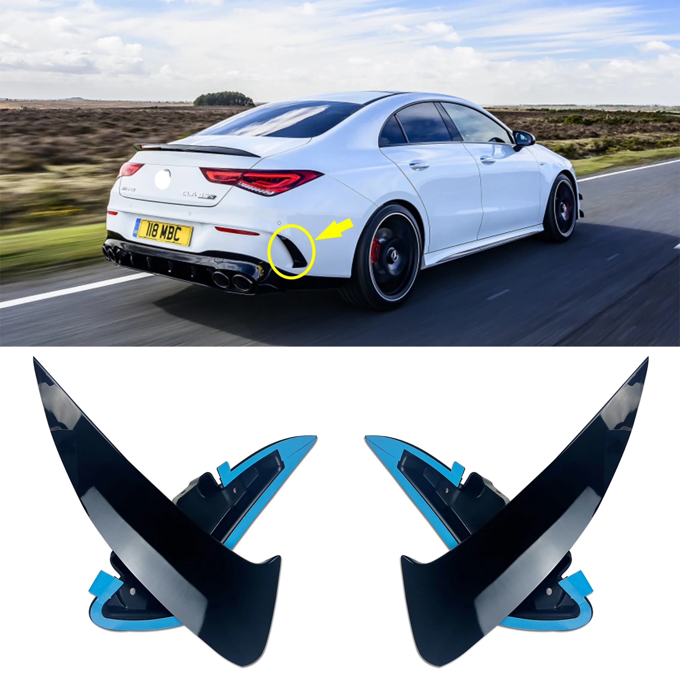 Spoiler de pare-chocs arrière C118 pour Mercedes Classe CLA W118 2019-2020 CLA250 CLA180 CLA200 Garniture ABS 2 pièces Style CLA45