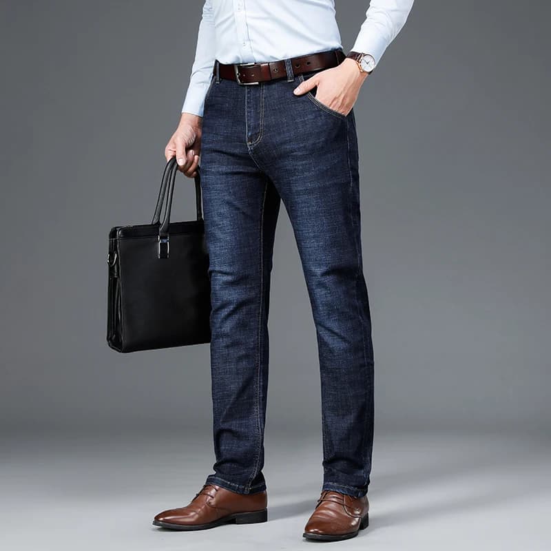 Jean Flex Décontracté Classique pour Homme, Taille Haute, Denim Noir et Bleu, Nouvelle Collection Été Printemps 2023