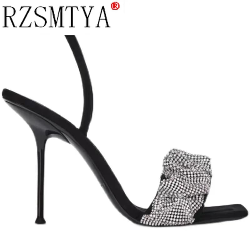 Sandales à Talons Hauts pour Femme, Chaussures de Luxe, de Haute Qualité, avec Strass Scintillants, Sexy, pour ixde Mariage, Taille 43