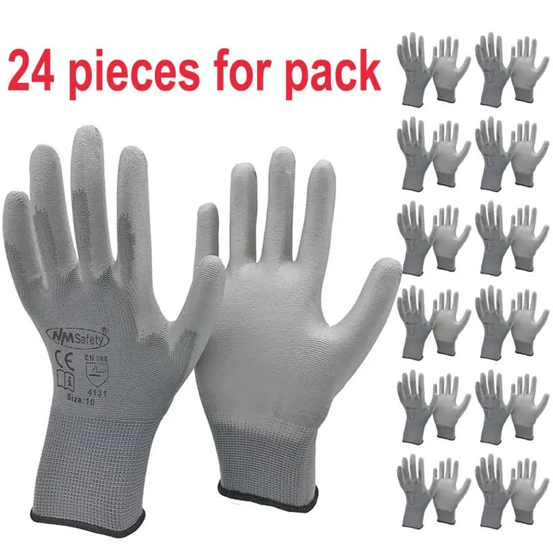 NMSafety – gants de travail de haute qualité, 24 pièces/12 paires, avec revêtement de paume en caoutchouc PU, gant de protection de sécurité