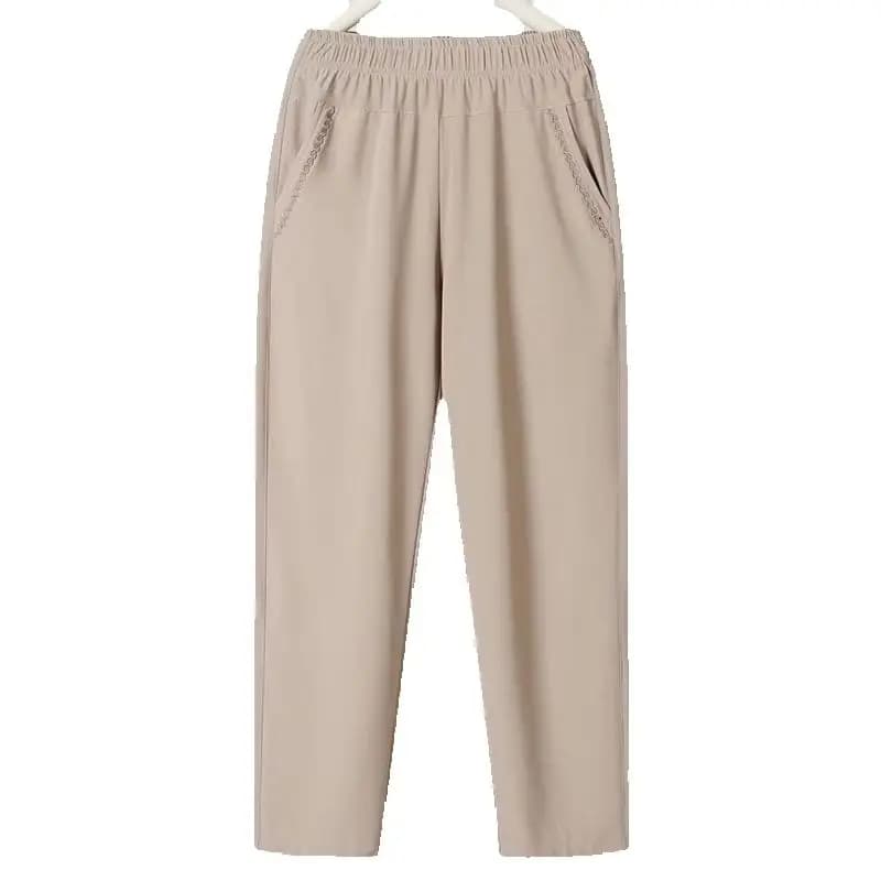 Pantalon droit ample en soie glacée pour femme d'âge mûr, taille haute élastique, fin, printemps-été, 5XL W2231