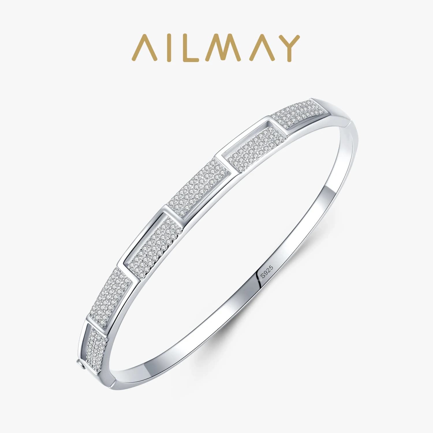 Ailmay-Bracelets en argent regardé 925 véritable pour femme, platine CZ transparente, accessoires de mariage de luxe classiques, bijoux à la mode, cadeau