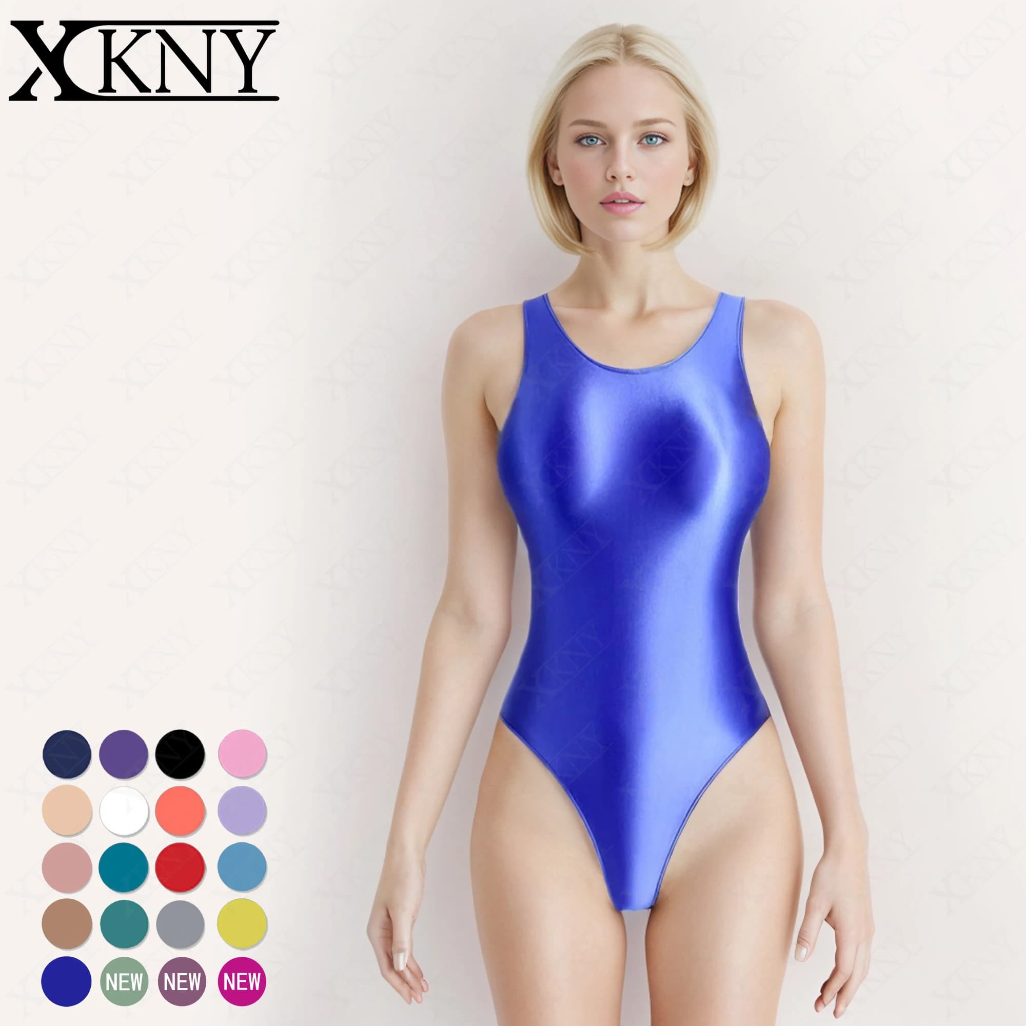 XClocKNYoung Combinaison de bain une pièce en satin brillant, soyeuse, à coupe haute, avec décolleté au niveau du bas