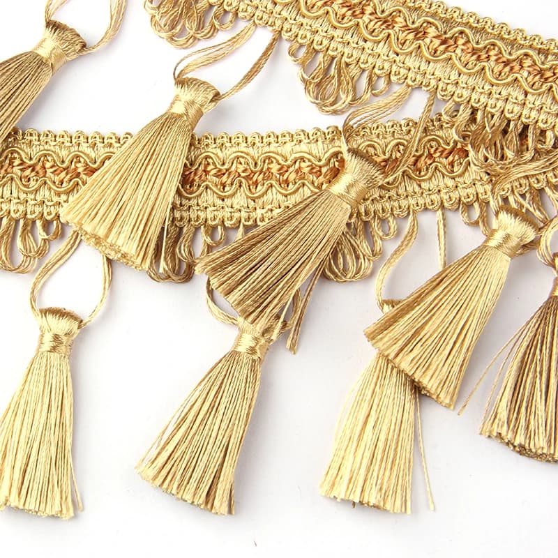 Long pompon de couture doré pour la maison, franges en coton, accessoires de garniture, fil de rideau décoratif, tissu de bricolage, sangle, dentelle