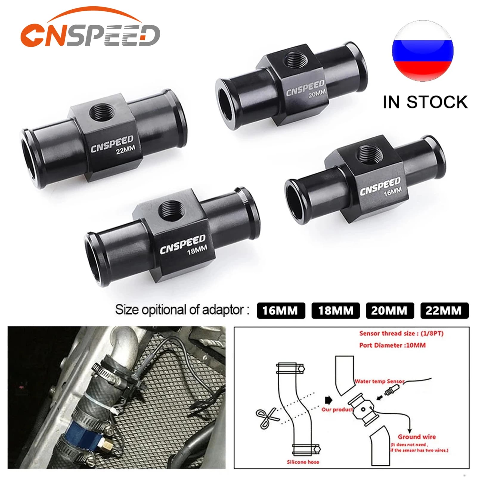 Adaptateur de tuyau Npt 18mm 20mm 22mm 24mm 1/8, capteur de tuyau de Joint de température de l'eau en aluminium noir, jauge de température de l'eau, température du radiateur