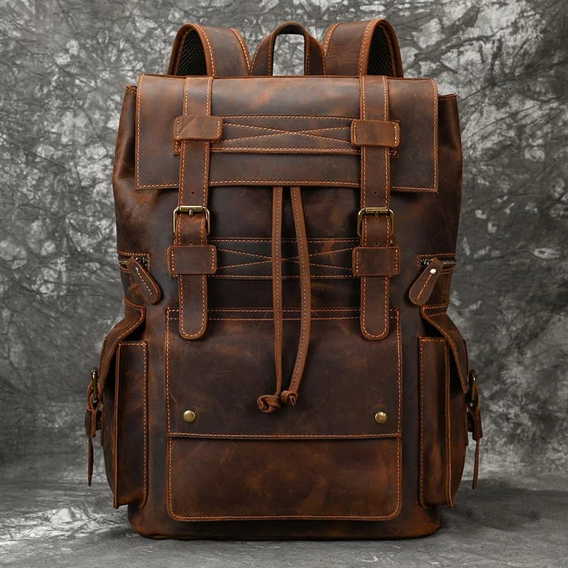 Luufan-Sac à dos en cuir véritable de grande capacité pour homme, sac à dos pour ordinateur portable 17 pouces, sac à bandoulière multifonction, sac à dos de voyage pour homme