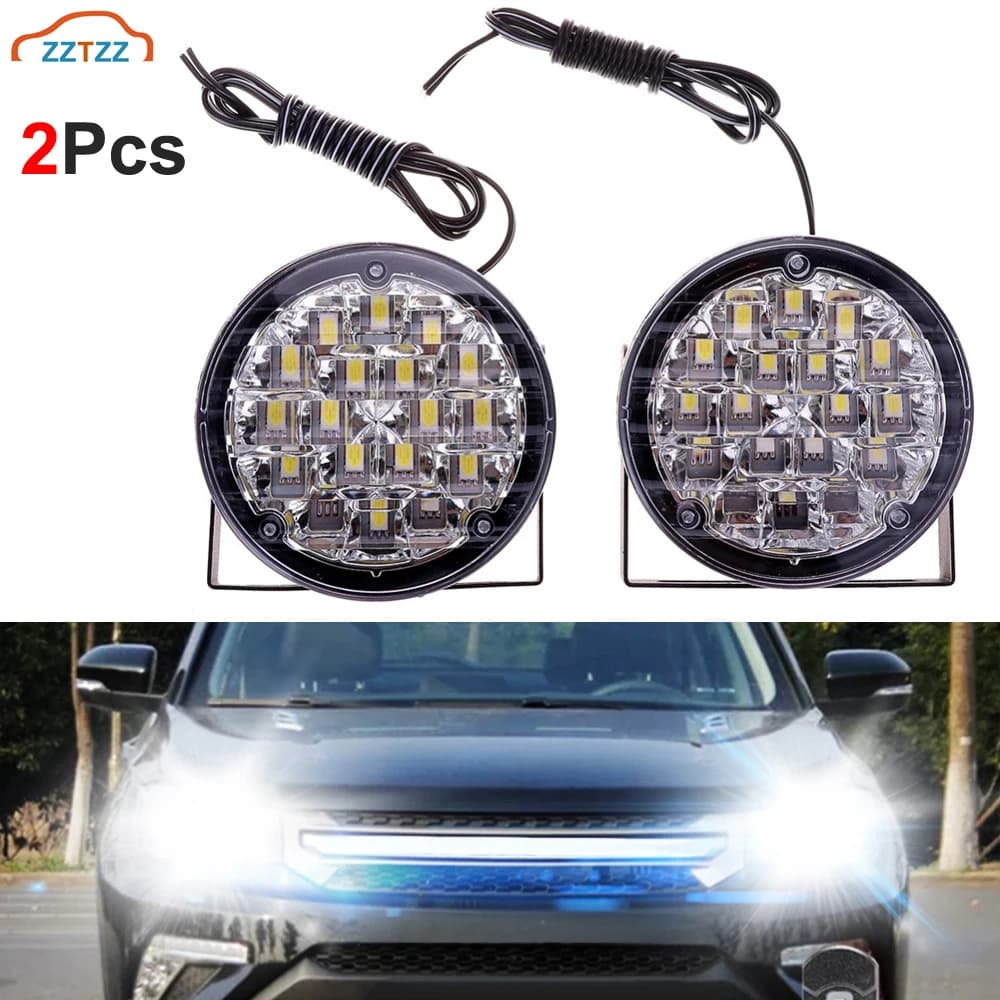 2 pièces voiture ronde LED feux de jour 18LED voiture avant antibrouillard ampoules de conduite blanc 12V Auto DRL pour tracteur tout-terrain camion SUV