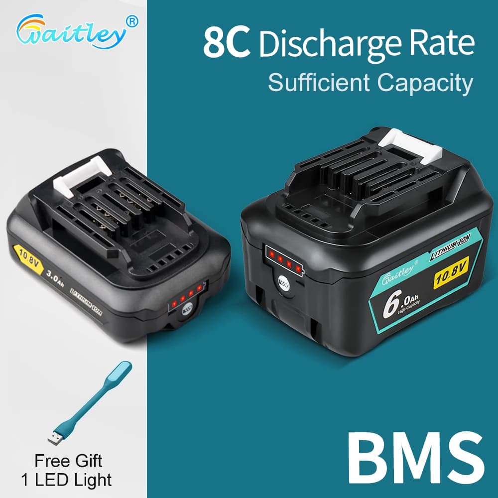 Batterie Li-Ion de remplacement Rechargeable 10.8V 12V 6A pour Makita CXT 6.0Ah Style coulissant BL1040 BL1040B BL1015 BL1020B BL1020 BL1016