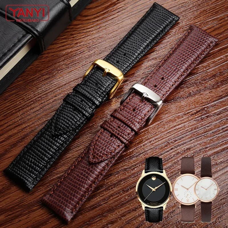 Bracelet de montre en cuir véritable à motif lézard, 15mm, 20mm, 21mm, pour Movado Seagull, bracelet de montre simple et élégant