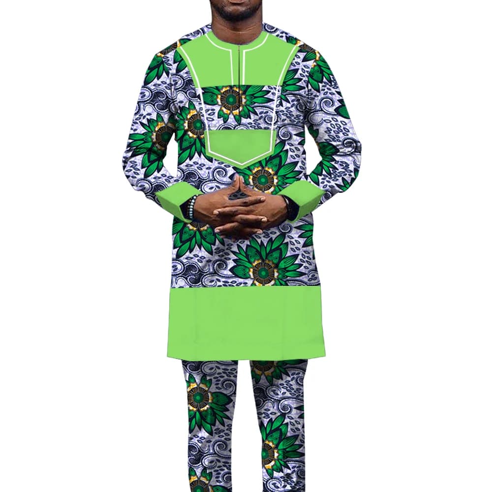 Ensemble chemise et pantalon africains Hip Hop pour hommes, vêtements africains, tenues Dashiki, costume floral, 2 pièces, WYN1448