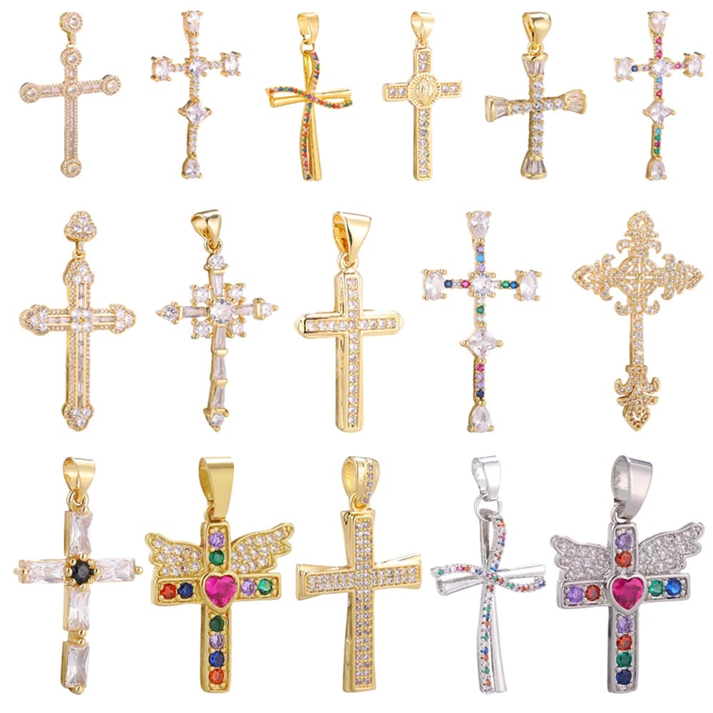 Pendentifs de croix multi-styles, ailes d'ange chrétien, breloques en Zircon colorées pour composants de bijoux DIY