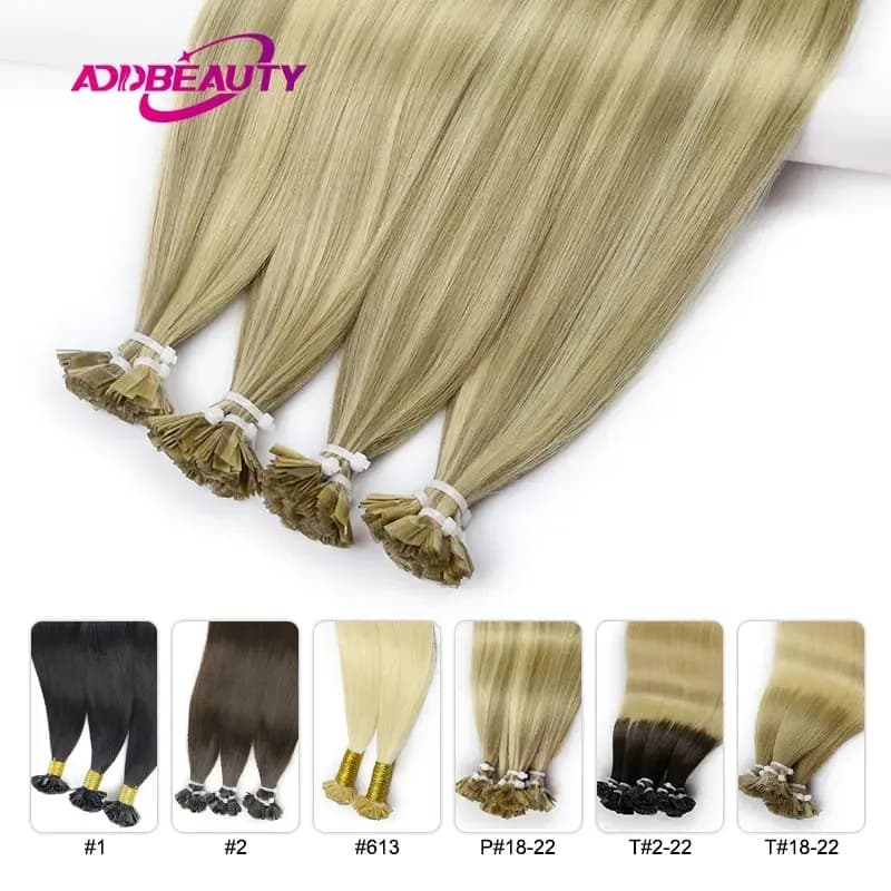 Extension de cheveux naturels lisses, lot de 50 pièces, mèches de kératine à bout plat, couleur Blond ombré, 0.8g/ 1g/brin