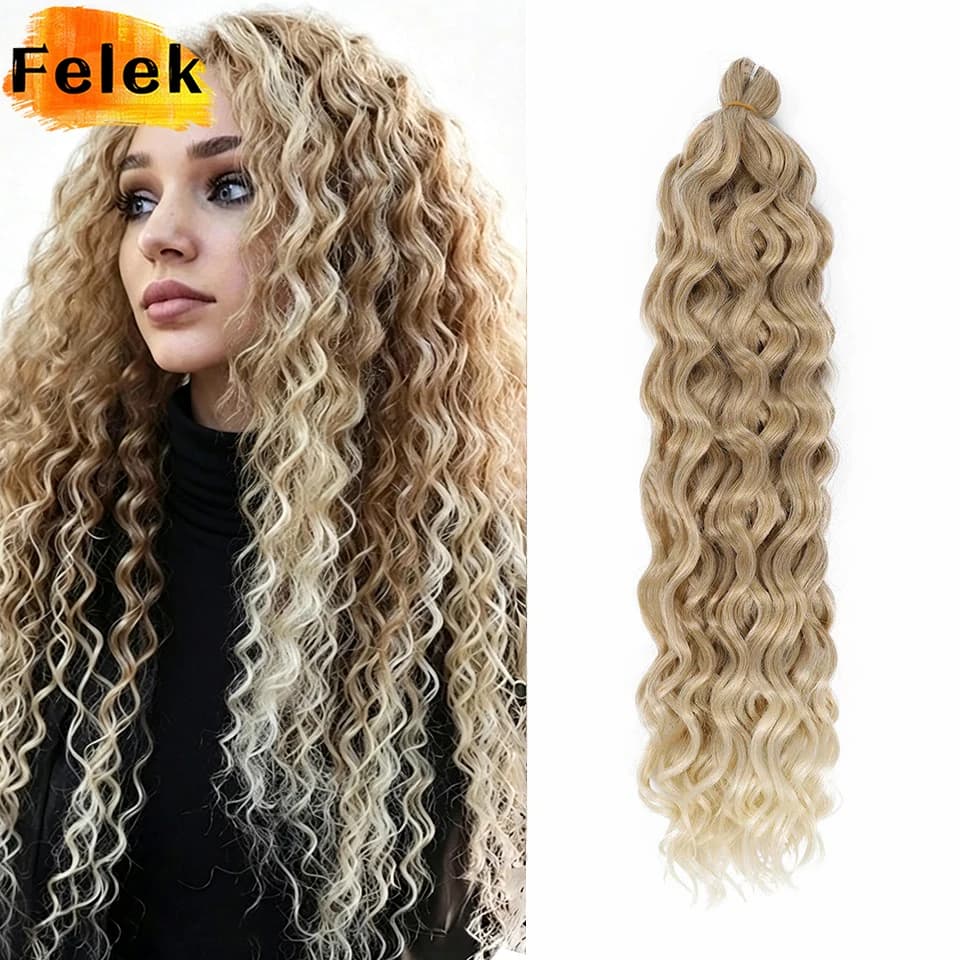 Extensions de cheveux synthétiques pour tresses au crochet, style Ocean Wave, boucles afro hawaïennes, ombré blond bouclé, tresses Water Wave pour femmes