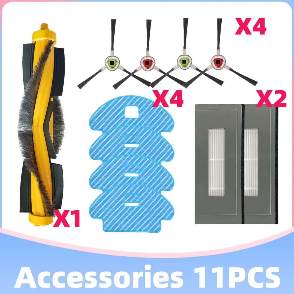 Compatible pour Ecovacs Debot OZMO 930 / iRobot Roomba Combo R 111840 Kit de pièces de rechange pour tissus de vadrouille, filtre Hepa RVF-Y1, brosse latérale principale