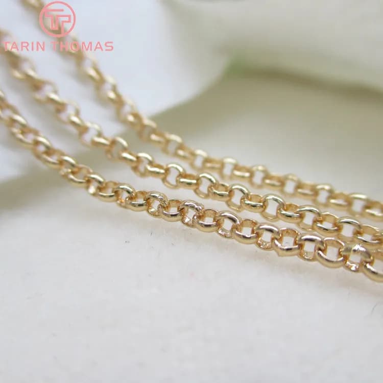 (4292) 2 mètres 2MM 2.5MM 3MM 24K Champagne couleur or plaqué laiton chaînes à maillons ronds chaînes de collier accessoires de bijoux de qualité
