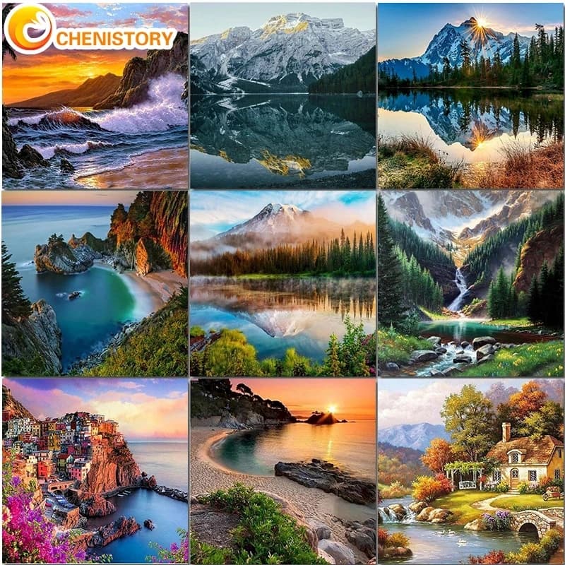 Peinture par numéros sur toile avec cadre, Kit de bricolage pour adultes, dessin de paysage, peinture acrylique, image à l'huile de coloriage par numéros d'art