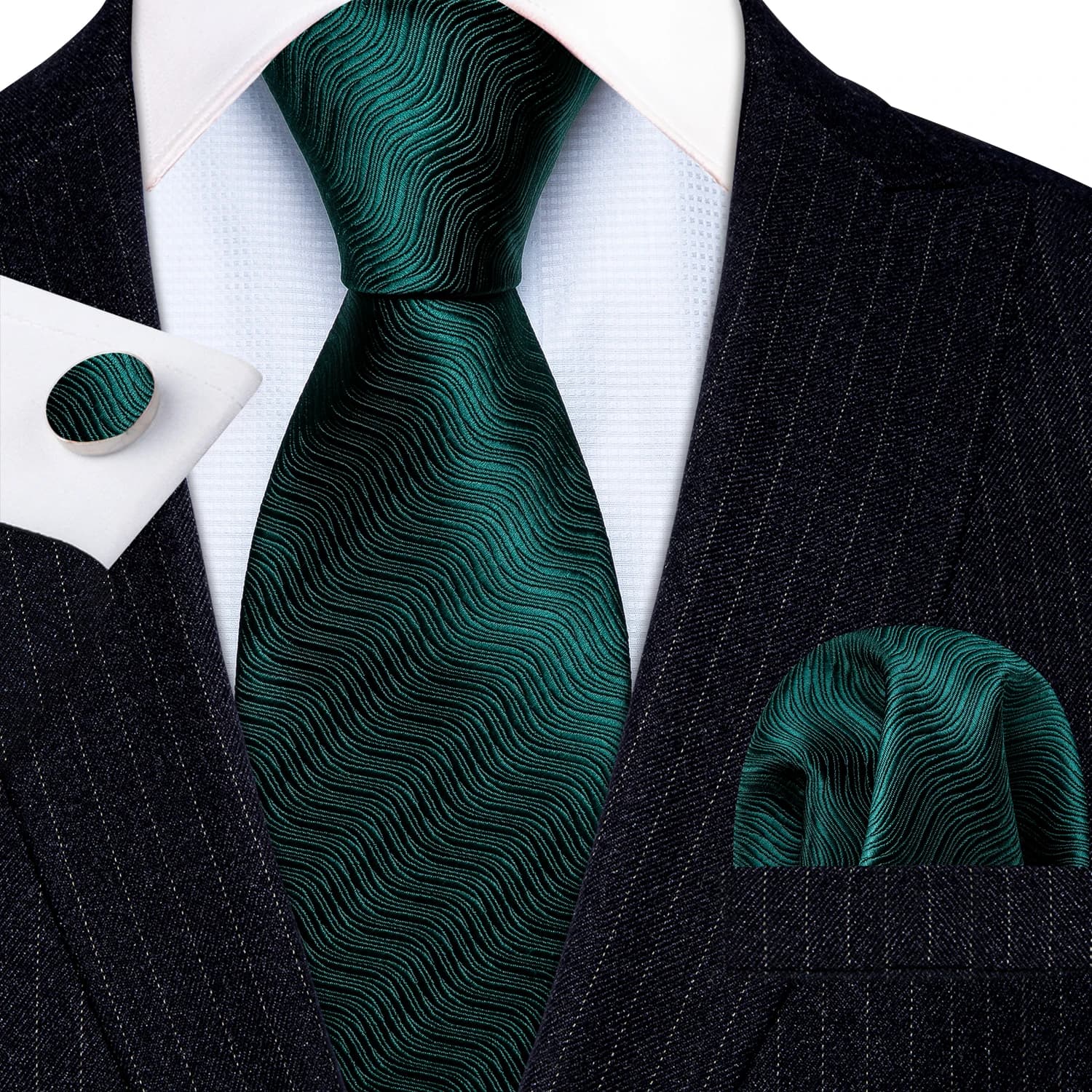 Cravate de luxe verte pour homme, décontractée ou formelle, pour mariage, motif géométrique, Barry.Wang, ensemble cravate, pochette et boutons de manchette, cadeau d'affaires