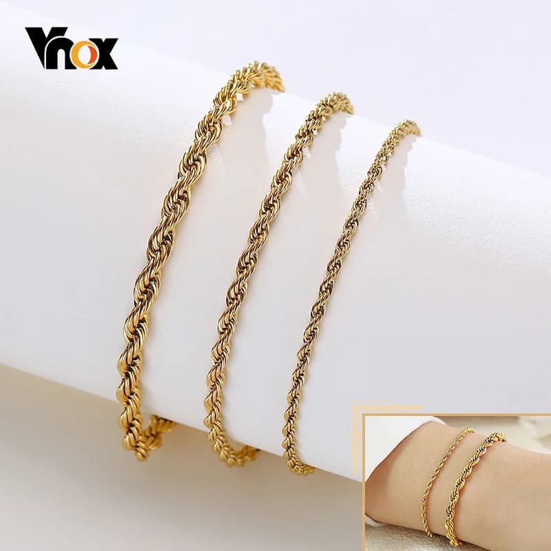 Vnox-Bracelets à ULchic pour femmes, anti-allergie, en acier inoxydable torsadé, longueur réglable de 2/3/4/5mm de largeur