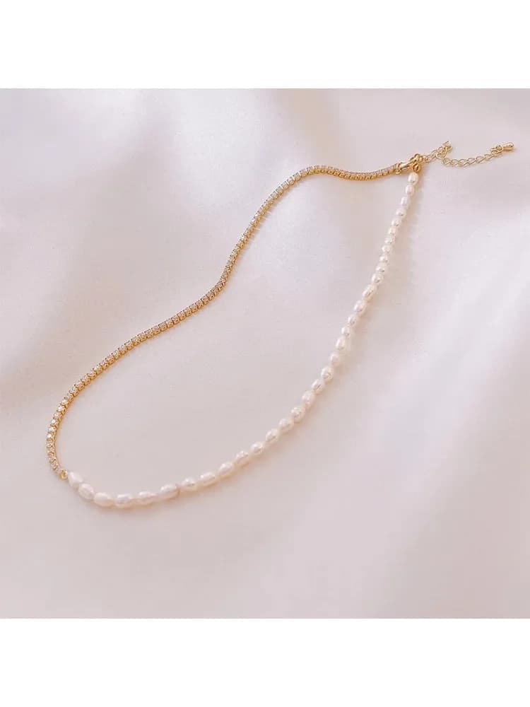 Minar – colliers élégants en perles d'eau douce naturelles pour femmes, strass scintillants, chaîne asymétrique, accessoires de collier