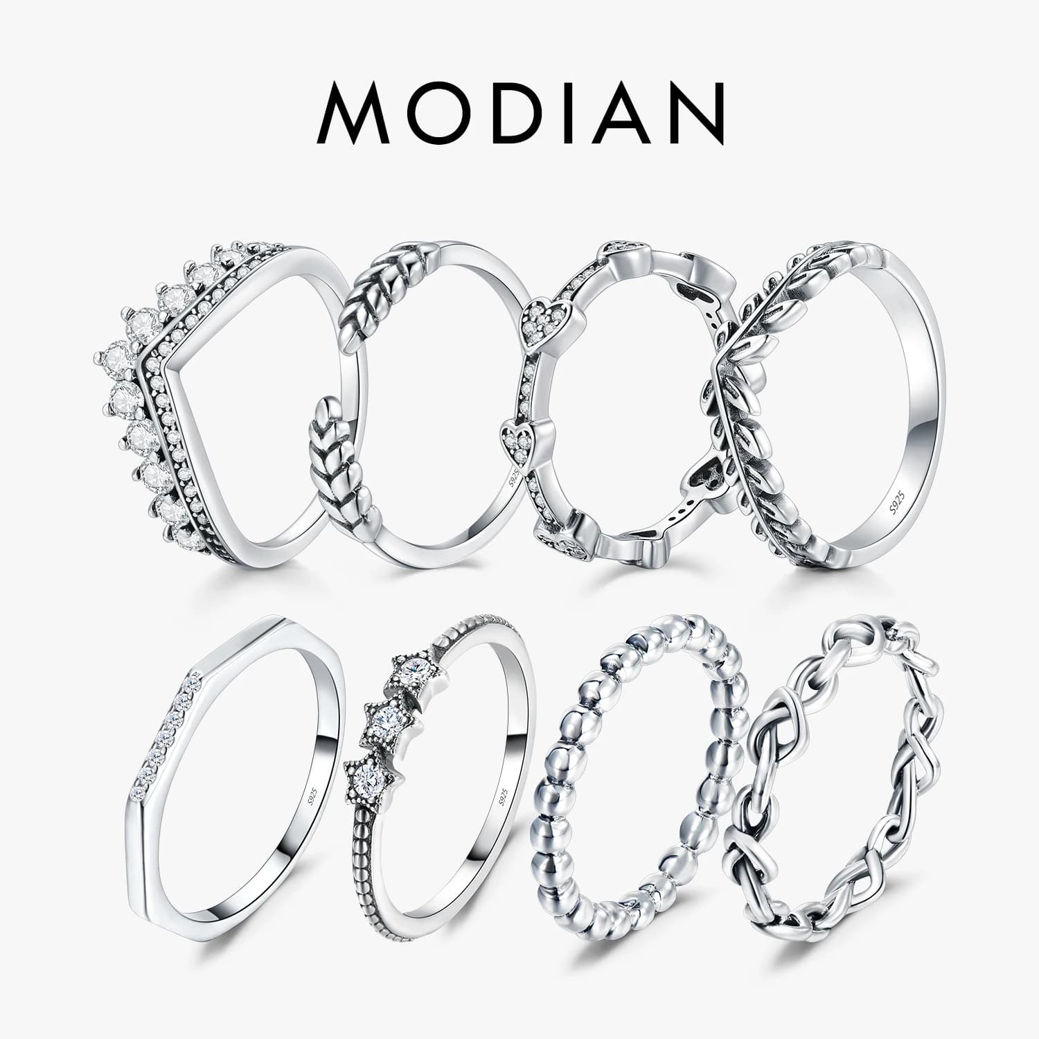 Modian argent or Rose brillant anneaux pour femmes mode 100% 925 en argent Sterling empilable bague de mariage déclaration bijoux