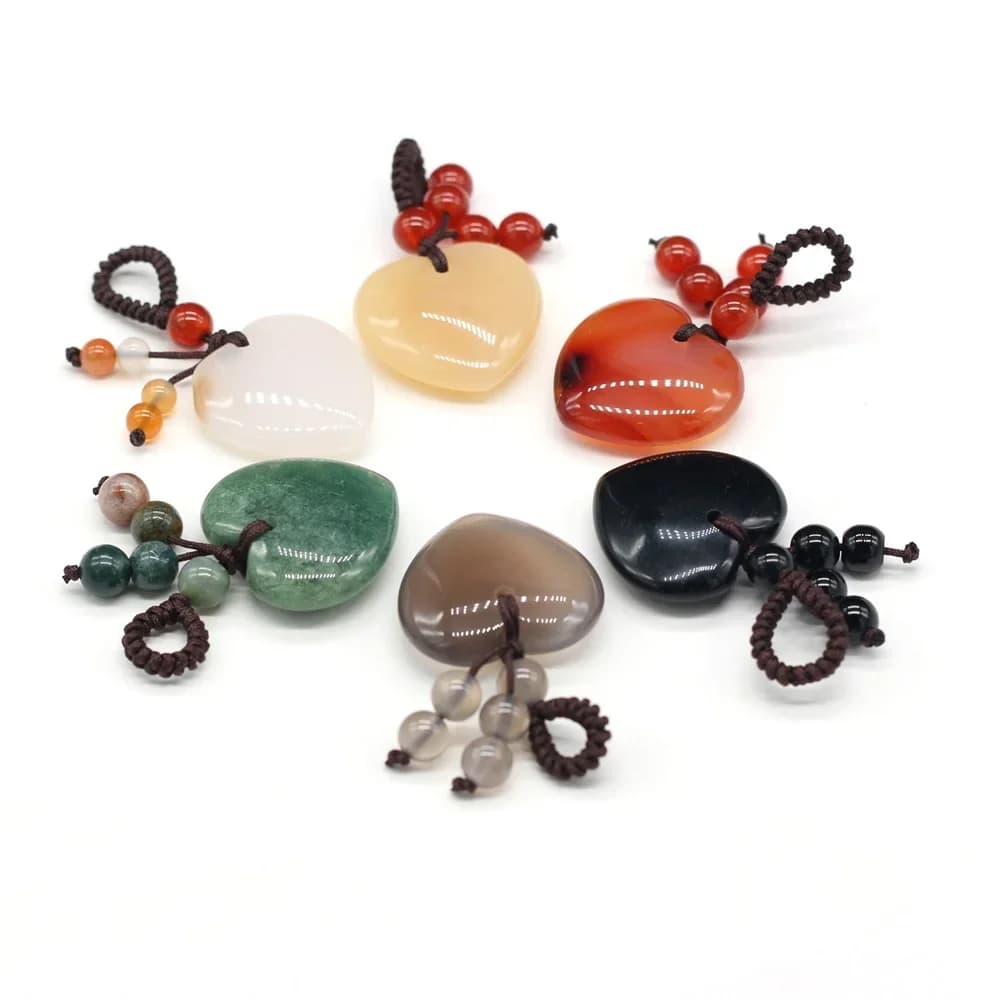 Porte-clés en pierre naturelle, breloques en forme de cœur, Agates rouges, améthystes, opale, pour la fabrication de bijoux, collier, cadeau