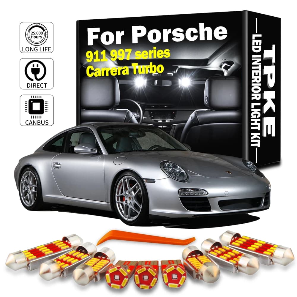 TPKE 15 pièces Canbus pour 2005-2011 Porsche 911 997 série Carrera Turbo LED dôme intérieur plaque d'immatriculation Kit de lumières de miroir de vanité