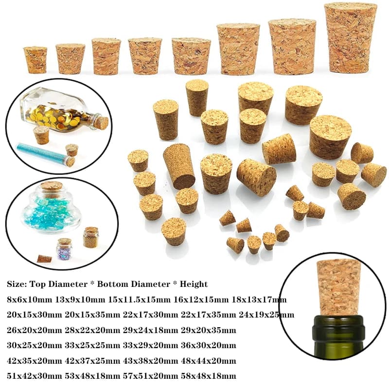Lot de 5/10 bouchons coniques en verre pour bouteilles, bouchons de liège coniques pour brassage maison, bouchons de bouteille de vin, bouchons pour artisanat et loisirs créatifs