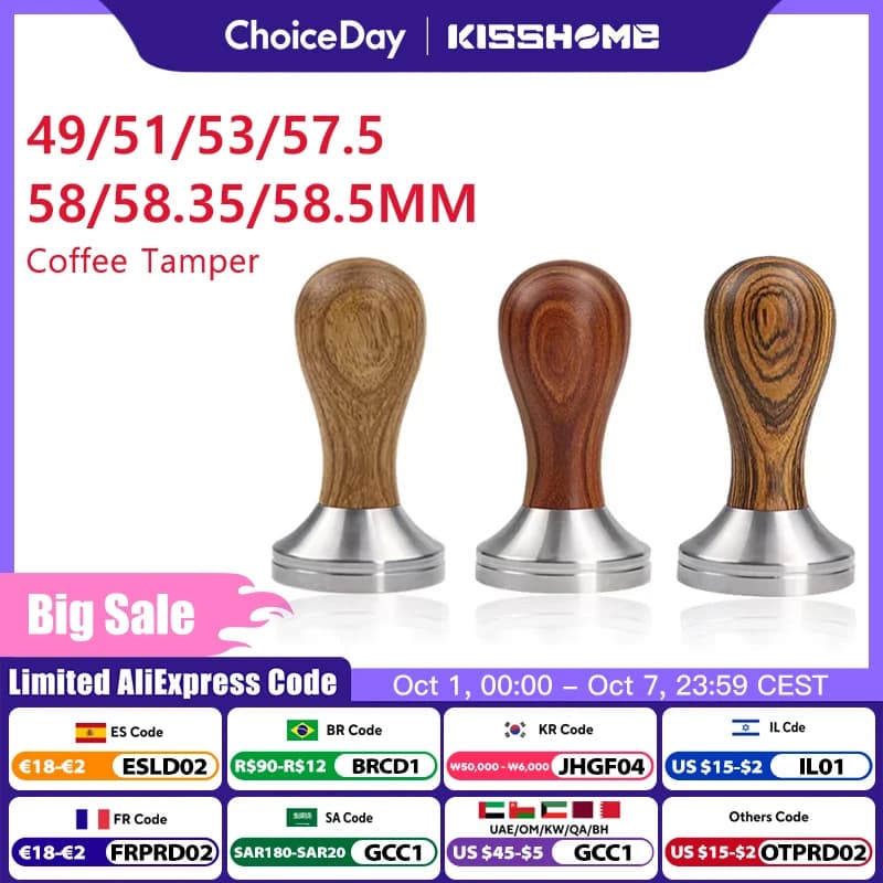 Doseur à café 41mm 49mm 51mm 53mm 57.5mm 58.35mm, manche en bois, acier inoxydable, Delonghi Breville Barista, accessoires pour expresso